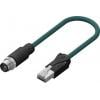 RS PRO Cat5e Ethernetové kabely, Modrozelená, Polyuretan, A: M12, 60V 5 m Vnější, B: RJ45 Vnější, typ pláště: Splétaný