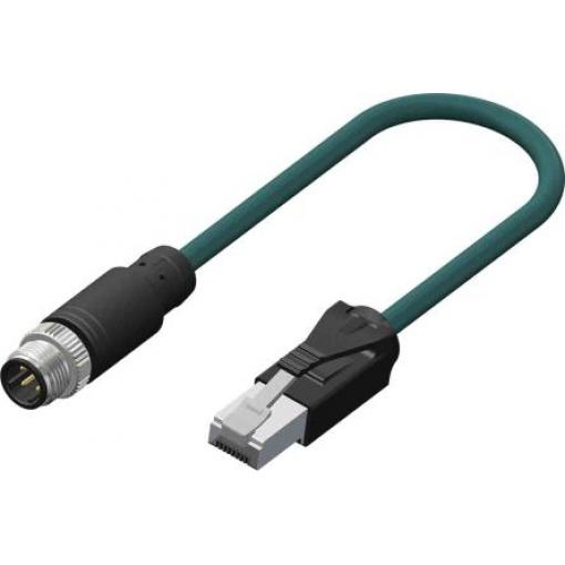 RS PRO Cat5e Ethernetové kabely, Modrozelená, Polyuretan, A: M12, 60V 5 m Vnější, B: RJ45 Vnější, typ pláště: Splétaný
