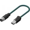RS PRO Cat5e Ethernetové kabely, Modrozelená, Polyuretan, A: M12, 60V 10 m Vnější, B: RJ45 Vnější, typ pláště: Splétaný