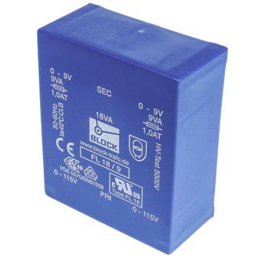 Block Transformátor PCB, sekundární napětí: 9 V ac, počet výstupů: 2 Čep