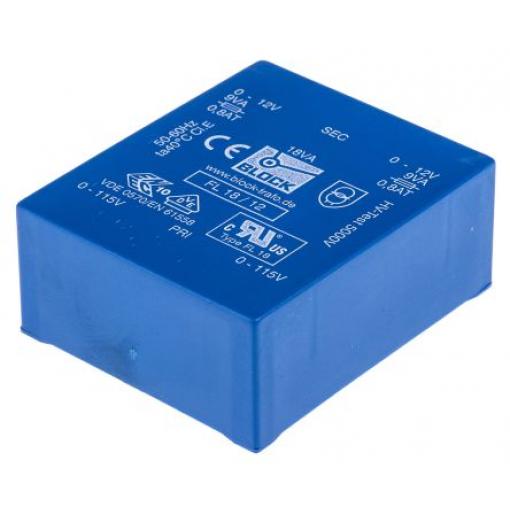 Block Transformátor PCB, sekundární napětí: 12 V ac, počet výstupů: 2 Čep 18 VA