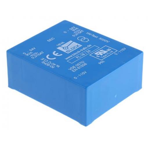 Block Transformátor PCB, sekundární napětí: 24 V ac, počet výstupů: 2 Průchozí otvor 77 % 18 VA