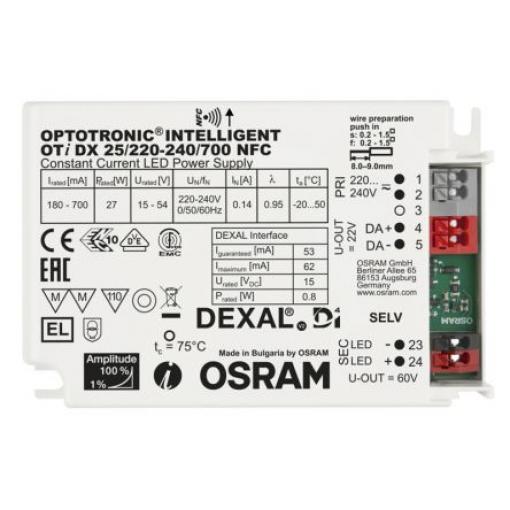 LED ovladač, řada: OTI-DX OTI-DX-25/220-240/700-NFC 15/50 V 700 mA 35 W ztlumování: DALI IP20 Osram