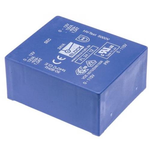 Block Transformátor PCB, sekundární napětí: 12 V ac, počet výstupů: 2 Průchozí otvor 77 % 24 VA
