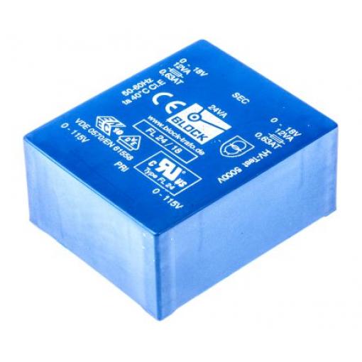 Block Transformátor PCB, sekundární napětí: 18 V ac, počet výstupů: 2 Čep 24 VA