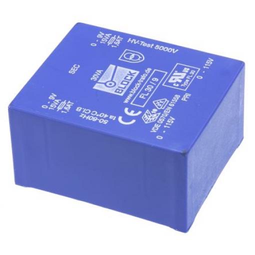 Block Transformátor PCB, sekundární napětí: 9 V ac, počet výstupů: 2 Průchozí otvor 81 % 30 VA