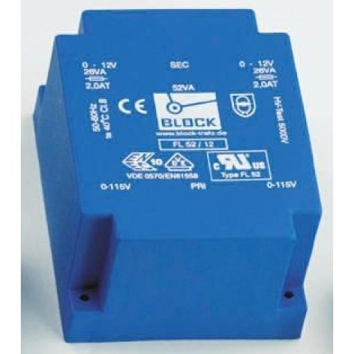 Block Transformátor PCB, sekundární napětí: 18 V ac, počet výstupů: 2 Čep 52 VA