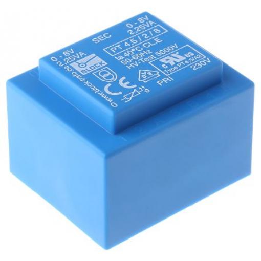 Block Transformátor PCB, sekundární napětí: 8 V ac, počet výstupů: 2 Průchozí otvor 65 % 4.5 VA