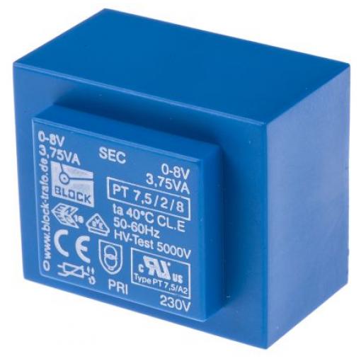 Block Transformátor PCB, sekundární napětí: 8 V ac, počet výstupů: 2 Průchozí otvor 65 % 7.5 VA