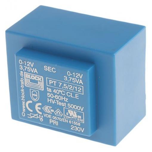 Block Transformátor PCB, sekundární napětí: 12 V ac, počet výstupů: 2 Průchozí otvor 65 % 7.5 VA