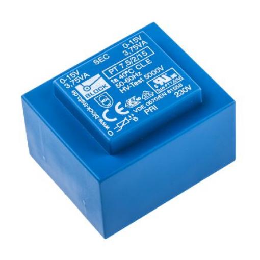 Block Transformátor PCB, sekundární napětí: 15 V ac, počet výstupů: 2 Průchozí otvor 65 % 7.5 VA