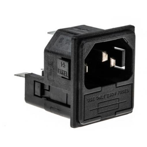 Konektor IEC C14, Samec, orientace těla: Pravý úhel, Nasazovací, Rychlé připojení velikost pojistky 5 x 20mm, 10A, 250 V