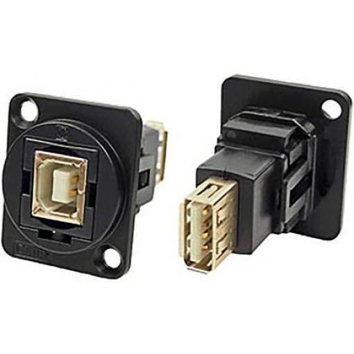RS PRO Průchozí konektor USB, řada: Feedthrough Zásuvka/zásuvka, počet portů: 1portový, orientace těla: Rovný USB typu B