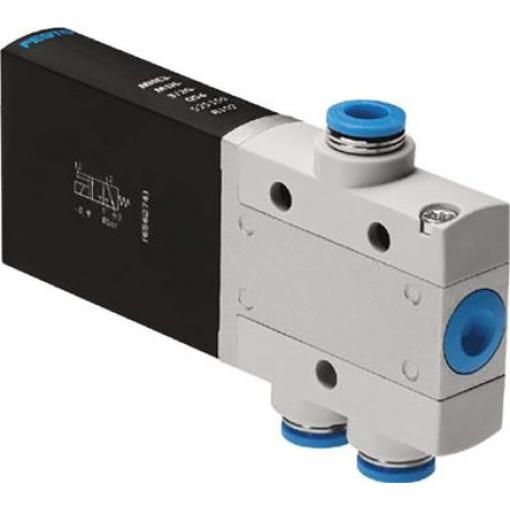 Pneumatický solenoidový/řídicí regulační ventil 3/2 uzavřený monostabilní, řada: MHE3 Metrické Elektřina, max. průtok: