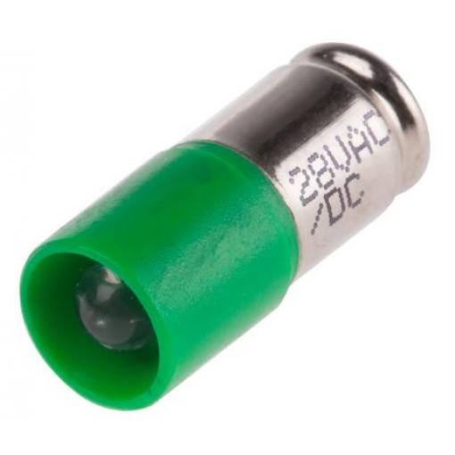 RS PRO Kontrolka barva světla Zelená, objímka žárovky: Miniaturní drážka Jednočipové, průměr: 6 mm, 28 V ac/dc