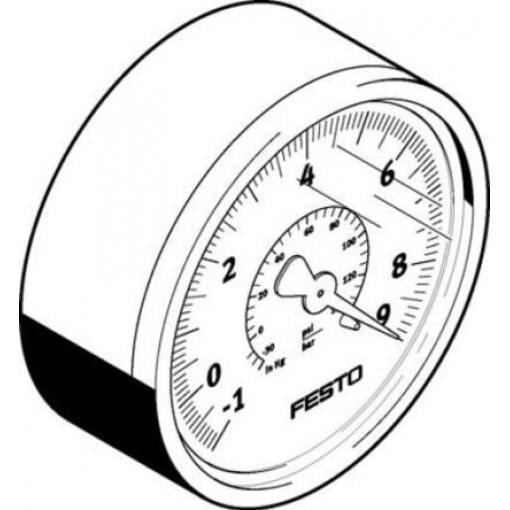Tlakoměr Se závitem VAM-63-V1/9-R1/4-EN 63 mm 1/4 in R ABS, 60 °C 0 bar -1 bar Festo