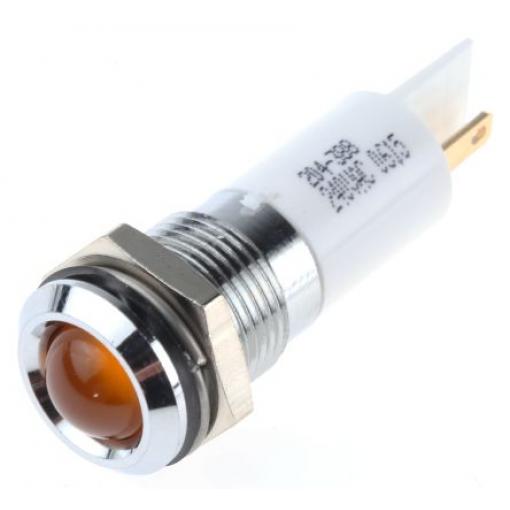 Indikátor pro montáž do panelu Prominentní barva Oranžová Pájecí plíšek, 240 V ac RS PRO, IP40