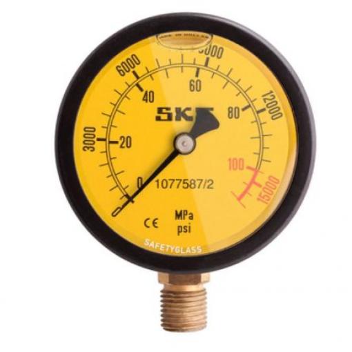 Tlakoměr Se závitem 1077589/3, přesnost: 1 bar 110 mm G 1/2 Nerezová ocel, 65 °C 4000 bar 0 bar SKF