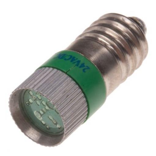 RS PRO Kontrolka barva světla Zelená, objímka žárovky: E10 vícečipový, průměr: 10 mm, 24 V ac/dc