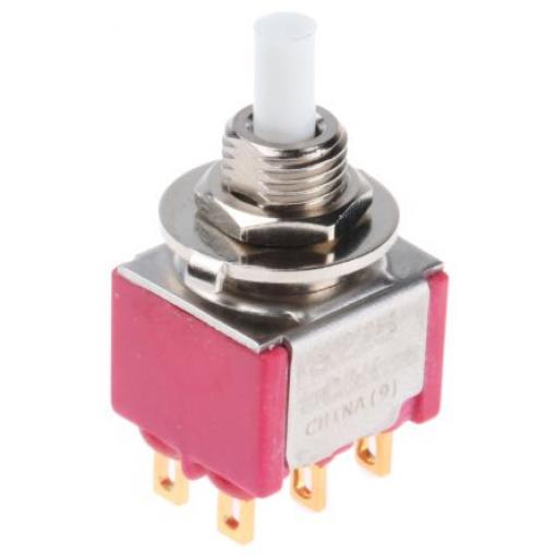 C & K Tlačítkový spínač, řada: 8020 DPDT Panel Okamžité 6.4 mm 400 mA