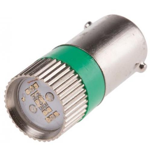 RS PRO Kontrolka barva světla Zelená, objímka žárovky: BA9 vícečipový, průměr: 10 mm, 28 V dc