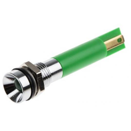 Indikátor pro montáž do panelu Zapuštěný barva Zelená Pájecí plíšek, 12 V RS PRO, IP67