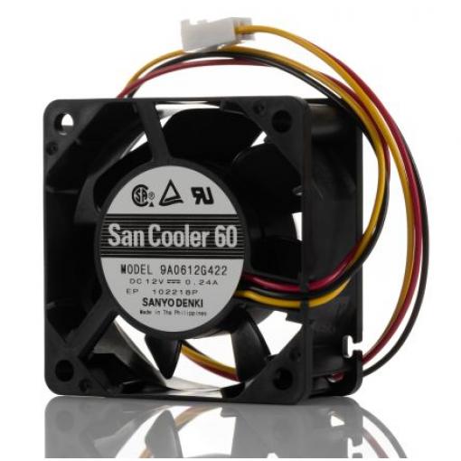 Sanyo Denki Axiální ventilátor, řada: 9A06, průtok vzduchu: 27.6 cfm 2.88 W 12 V dc 240 mA 60 mm 60 mm 25 mm