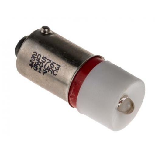 RS PRO Kontrolka barva světla Červená, objímka žárovky: BA9 Jednočipové, průměr: 10 mm, 230 V ac
