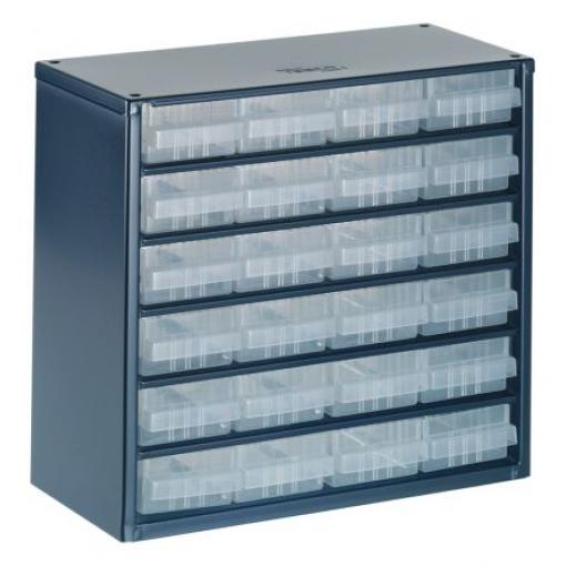 Skladovací jednotka se zásuvkami 24 Modrá Ocel Průhledné zásuvky 283 mm x 306 mm x 150 mm Raaco