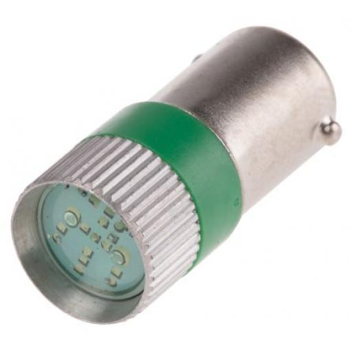 RS PRO Kontrolka barva světla Zelená, objímka žárovky: BA9 vícečipový, průměr: 10 mm, 12 V ac/dc