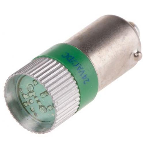 RS PRO Kontrolka barva světla Zelená, objímka žárovky: BA9 vícečipový, průměr: 10 mm, 24 V ac/dc