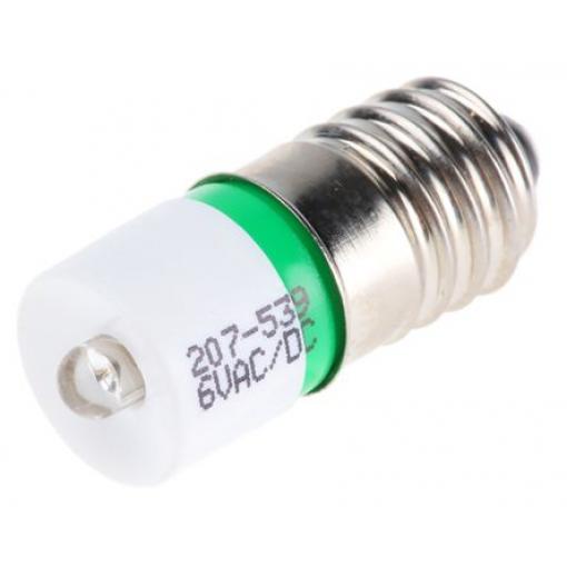 RS PRO Kontrolka barva světla Zelená, objímka žárovky: E10 Jednočipové, průměr: 10 mm
