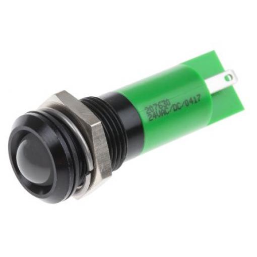Indikátor pro montáž do panelu Prominentní barva Zelená Pájecí plíšek, 24 V ac/dc RS PRO, IP67