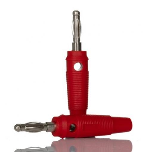 RS PRO Banánek, 4 mm, 30V, 24A, Červená, Vnější Šroubová, materiál kontaktu: Mosaz, délka: 55.8 mm, pokovení kontaktu: