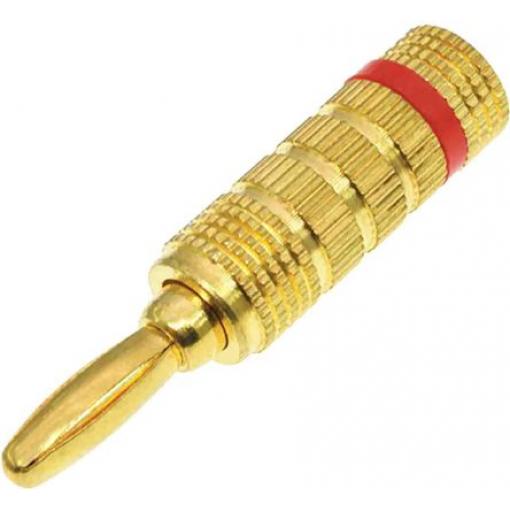 RS PRO Banánek, 4 mm, 30V, 24A, Červená, Vnější Přenos, materiál kontaktu: Mosaz, délka: 45 mm, pokovení kontaktu: Zlatá