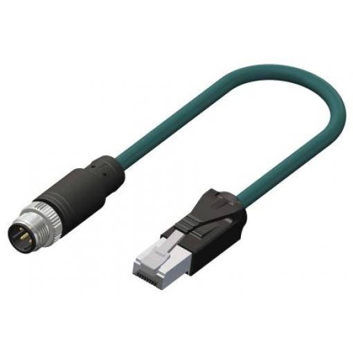 RS PRO Cat5e Ethernetové kabely, Modrozelená, Polyuretan, A: M12, 60V 3 m Vnější, B: RJ45 Vnější, typ pláště: Pocínovaný