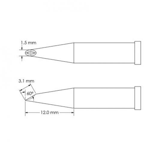 Metcal Pájecí hrot 3.1 mm 12 mm 60 ° Kopyto