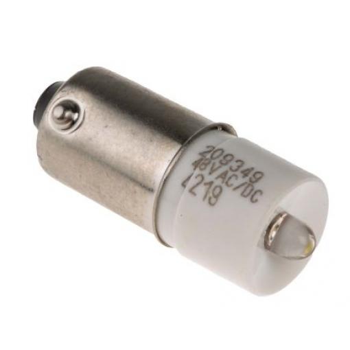 RS PRO Kontrolka barva světla Bílá, objímka žárovky: BA9 Jednočipové, průměr: 10 mm, 48 V ac/dc