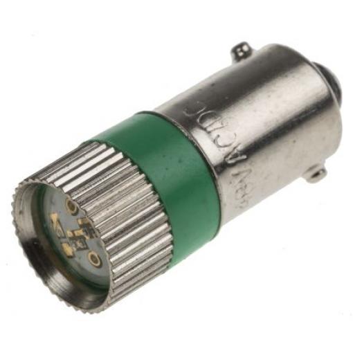 RS PRO Kontrolka barva světla Zelená, objímka žárovky: BA9 vícečipový, průměr: 10 mm, 48 V ac/dc