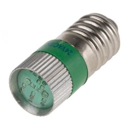RS PRO Kontrolka barva světla Zelená, objímka žárovky: E10 vícečipový, průměr: 10 mm, 24 V dc