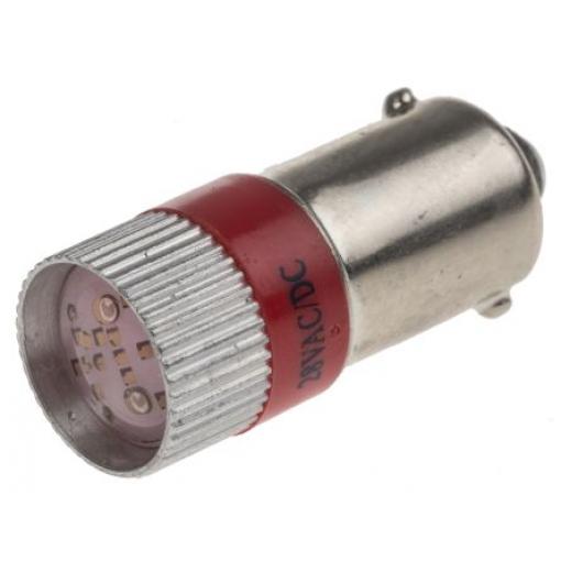RS PRO Kontrolka barva světla Červená, objímka žárovky: BA9 vícečipový, průměr: 10 mm, 28 V dc