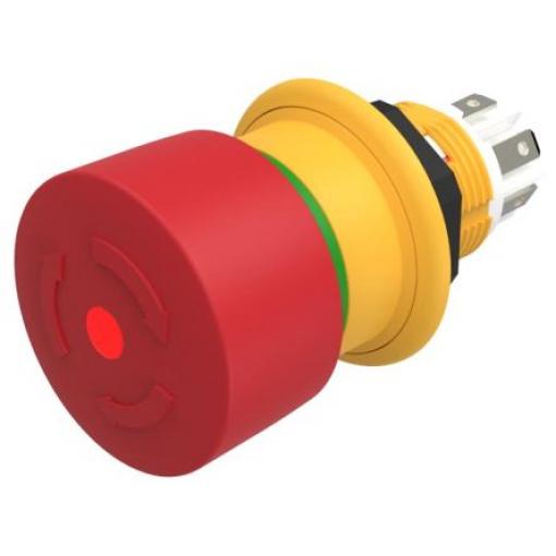 EAO 61-6451.4277 Uvolnění kroucením Tlačítko nouzového vypínače Montáž do panelu 16 mm 1 NO/1 NC IP67, IP66, IP69K