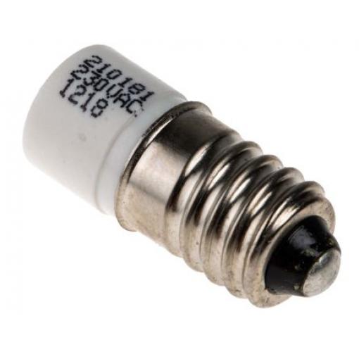 RS PRO Kontrolka barva světla Bílá, objímka žárovky: E10 Jednočipové, průměr: 10 mm, 230 V ac