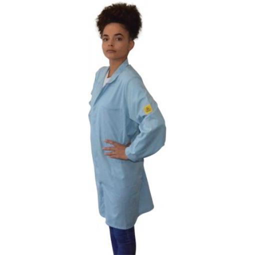 EUROSTAT Laboratorní plášť, Modrá Unisex, SC: M 3, Polyester, Bavlna Opakovaně použitelné IEC 61340-5-1, IEC 61340-5-2