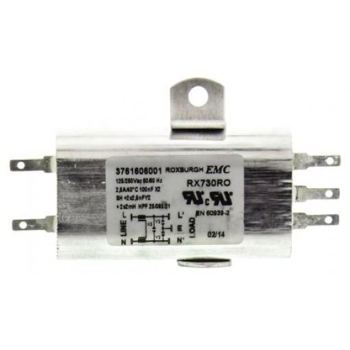 Filtr RFI, řada: RX730, 1 μF, 250V ac, 60 Hz, Montáž na rám 2 x 2 mH, Jazýček, 2.5 A, počet fází: 1, 0.24 mA, Roxburgh