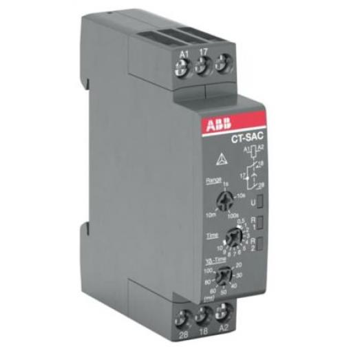ABB Časovací relé, řada: CT-C Lišta DIN 2kontaktové 24 to 48 V dc 24/240 V ac 1 funkce Šroub 0.05 s to 10 min