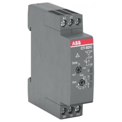ABB Časovací relé, řada: CT-C Lišta DIN 2kontaktové 24 to 48 V dc 240 V ac 1 funkce Šroub 0.05 to 600 s