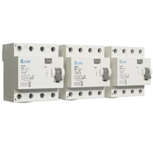 Jistič zbytkového proudu 4pólový Typ A 80 A 30 mA Europa Typ A EUR1 EUR1 EN 61008, IEC 61008