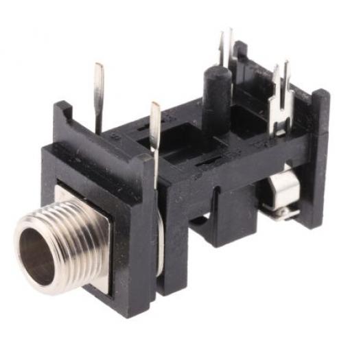 Switchcraft Konektor jack, Montáž na plošný spoj, Monofonní, Pájecí Vnitřní, 6.35 mm 2 barva Černá, orientace těla: