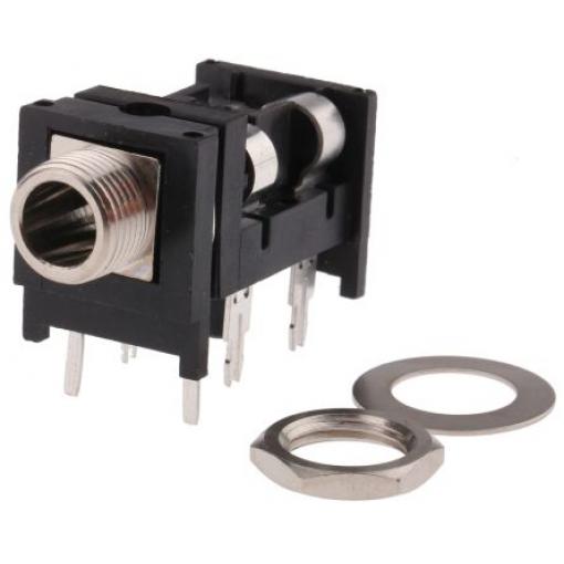 Switchcraft Konektor jack, Montáž na plošný spoj, Stereo, Pájecí Vnitřní, 6.35 mm 3 barva Černá, orientace těla: Pravý